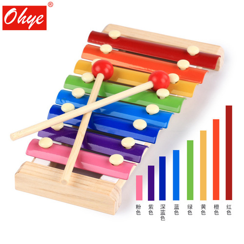 Children's wooden eight-note hand percussion instrument early education educational exercise hand-eye coordination small xylophone percussion instrument toys wholesale