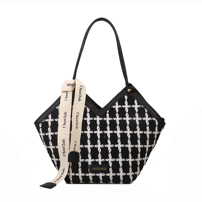 Moudehandtasche 2024 Nei Trendy Damen Een-Schëller Grousskapazitéit Karierten Schal Tote Bag_voghion.com