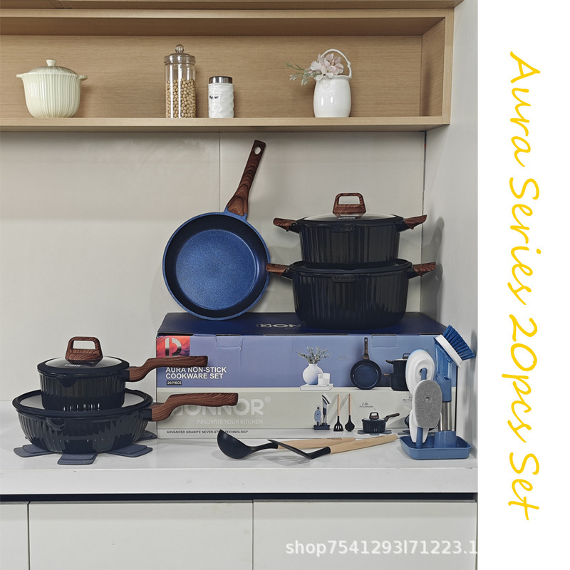 Donnor Oya Series Large Stripe 20-Piece Export Cookware Set Non-Stick Pan Silicone Lid Multi-Cooker Compatible Donnor Oya Series Large Stripe 20-Piece Export Cookware Set Non-Stick Pan Silicone Lid Multi-Cooker Compatible