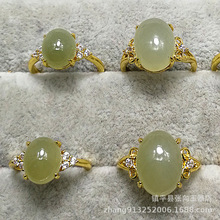 新疆和田玉戒指批发黄铜戒托和田玉青海料男女款指环戒指玉石饰品