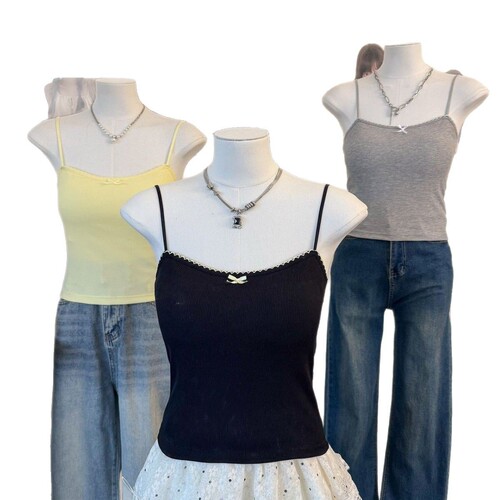 Summer and Autumn New Contrast Color Wave Beauty Backless Strap Bralette with Padded Cups, Sexy Bowknot, Versatile One-Shoulder Backless Tank Top
