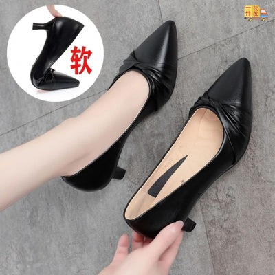 Soft leather By age Women's Shoes 2022 Autumn new pattern Single shoes Middle heel leather shoes Stiletto High-heeled Work shoes Other