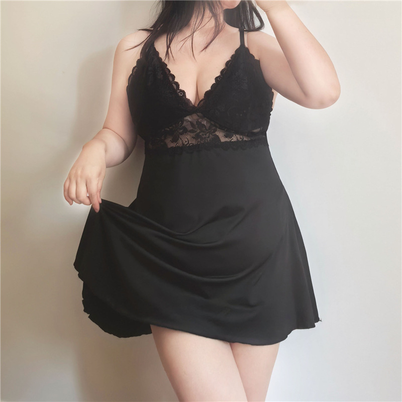 31324 real shot European and American plus size pure want to dress fat mm200 kg lace stitching loose belly strap nightgown