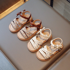 Girls Sandals 2024 Summer New Children's Shoes Princess Shoes Korean Style Bow Tendon Flat Bottom Children's Beach Shoes