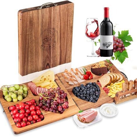 木质芝士砧板可折叠小吃托盘抽屉式砧板木质奶酪板面包水果托盘