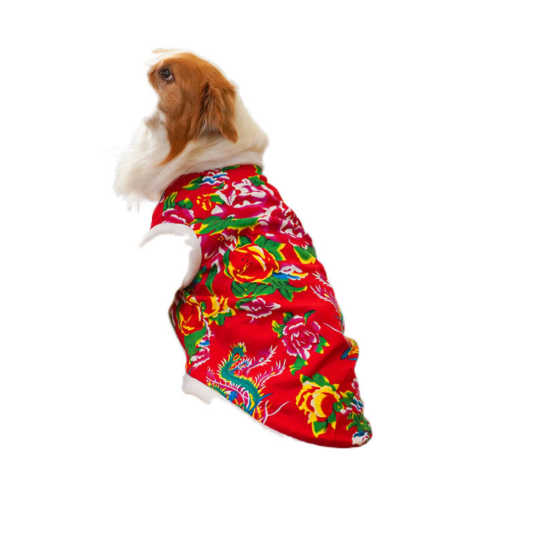 애완 동물 새해 북동부 대형 꽃 자켓 가을, 겨울 플러시 벨벳 짙어지면서 따뜻한 소형, 중형 및 대형 개 개와 고양이 의류 용품