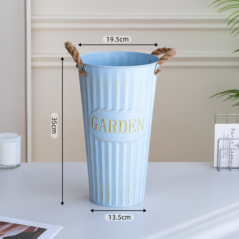 Retro blue hemp rope bucket height 35cm