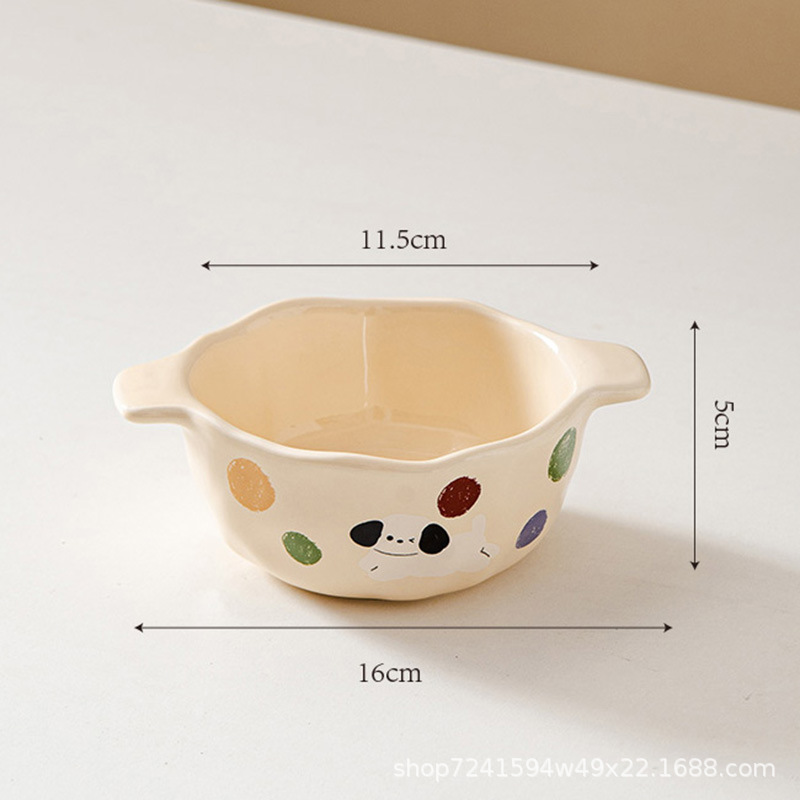폴카 도트 강아지 6.5inch 이중 귀 그릇
