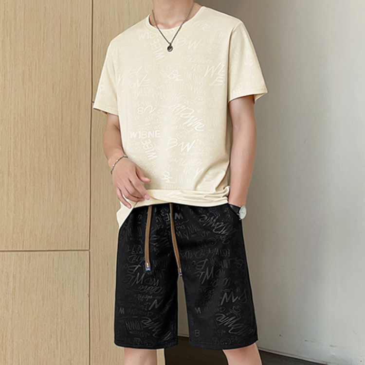 Set de manga corta de verano secado rápido marca de moda hombre relajado casual cinco pantalones cortos deportivos de hombre con pantalones cortos de dos piezas