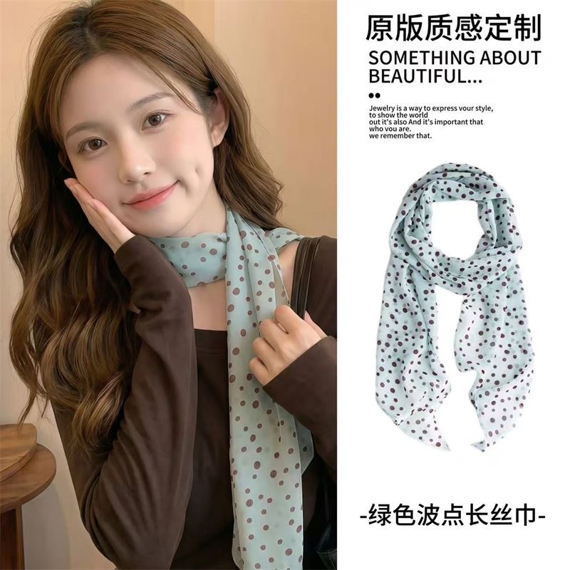 3# millennium contrast color blue polka dot silk scarf about 180cm
