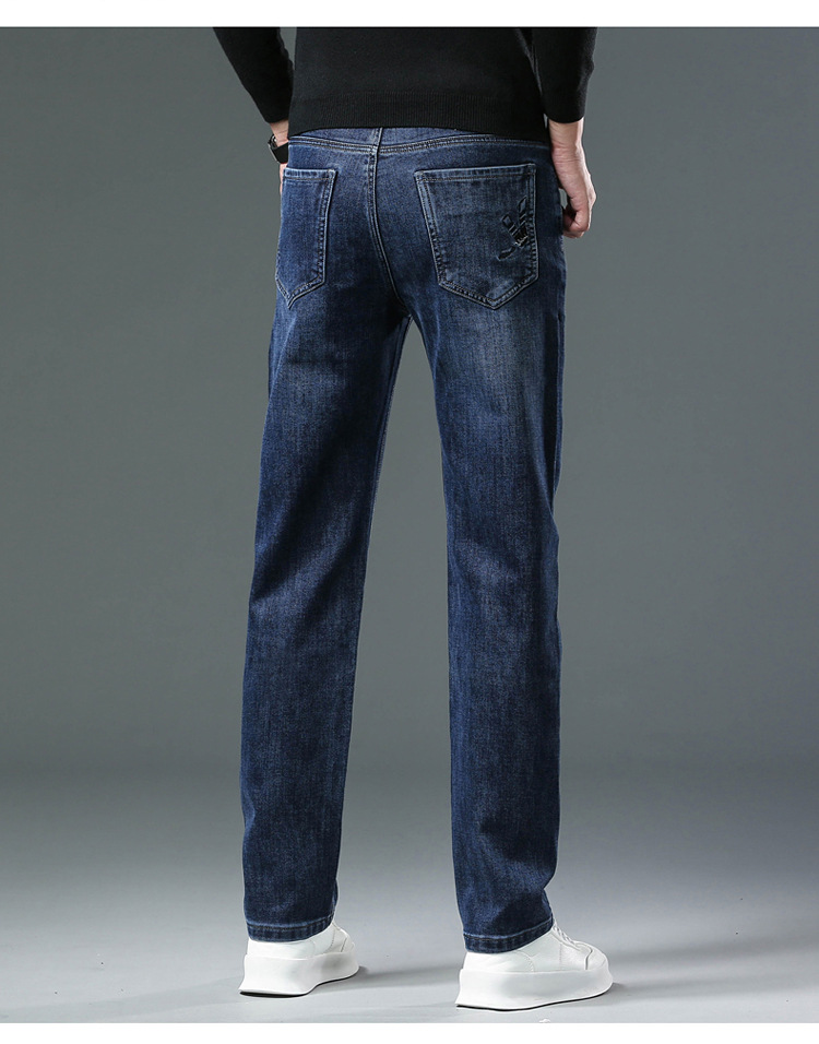 Jeans casual, gamba dritta elastica a vita alta, uomo di mezza età blu spesso autunno e inverno, senza affari di ferro_voghion.com