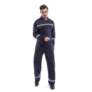 Reflective Pure Cotton One-Piece Work Clothes Thickeneded Spring & Fall Labor Protection Clothing Crew Repair Long-Sleeved One-Piece Work Clothes Suit for Men