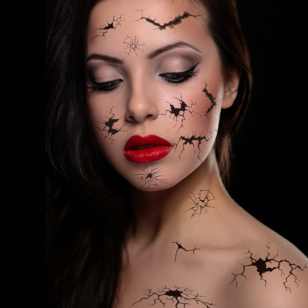 Tatuajes Faciales con Efecto Agrietado para Halloween de Papel de Transferencia de Agua, Impermeable