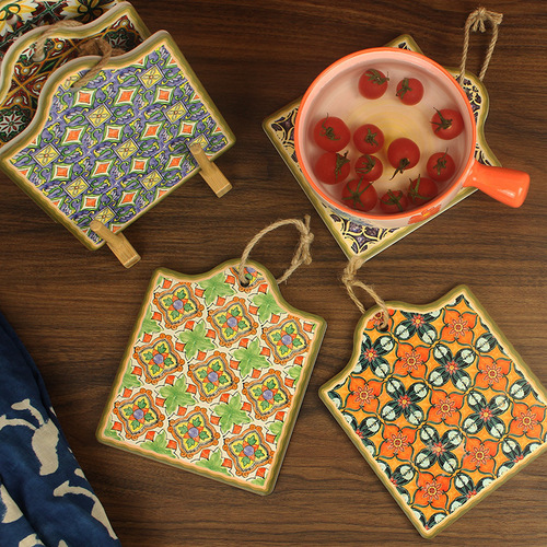 Retro art ceramic insulation mat placemat pot mat tableware teapot mat exquisite coaster anti-scalding casserole mat tiles