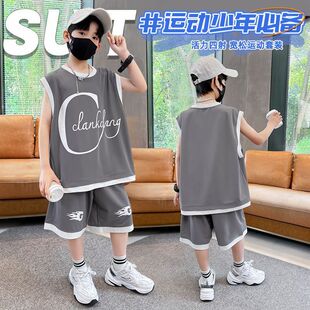 Boys Summer Sleeveless suit 2024 New Fashion Children's Sports Vest suit Summer Fashion Kids Two-piece Set