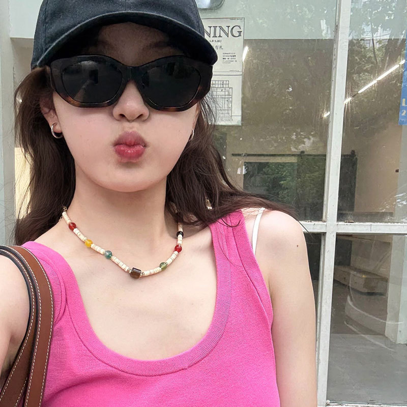 彩色天然石贝壳串珠项链女复古轻奢潮流时尚气质百搭颈链锁骨链|undefined