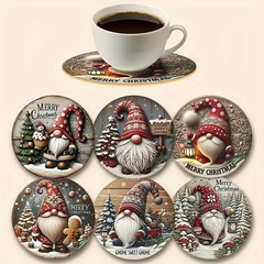 工場在庫 6PC クリスマスノームパターン木製コースター耐熱ホームとコーヒーショップの装飾ドリンクコースター
