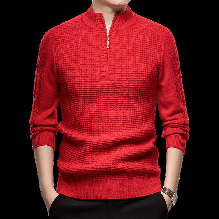 Medio cuello alto para hombres otoño y invierno nuevo suéter de hombre con cremallera de punto cálido suéter jacquard transfronterizo suéter casual