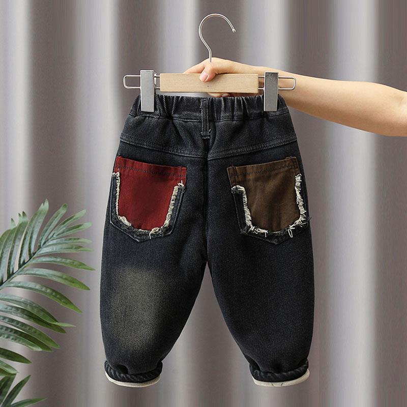 男童牛仔棉裤2024冬装宝宝洋气加绒长裤小童三层夹棉加厚一条过冬
