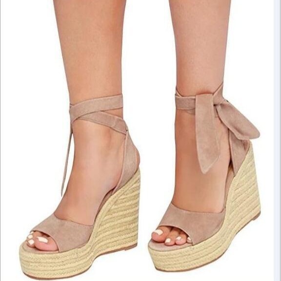 Cross-border supply WISH AliExpress hot tripping hairtail mouth sandals water table high heel wedge heel casual shoes L105