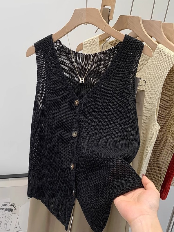 Xiaoxiangfeng ノースリーブアウターレッド中空ベスト Tシャツベスト女性の夏 2025 新しいユニークで美しいトップ|undefined