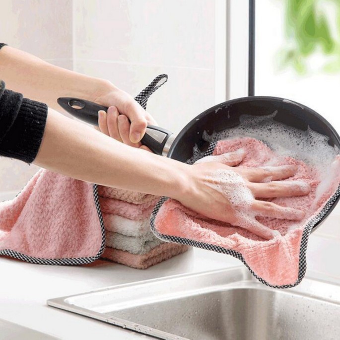 Paño grueso y suave de coral de doble cara trapo absorbente engrosado no pelusa antiadherente aceite plato toalla cocina estropajo plato paño