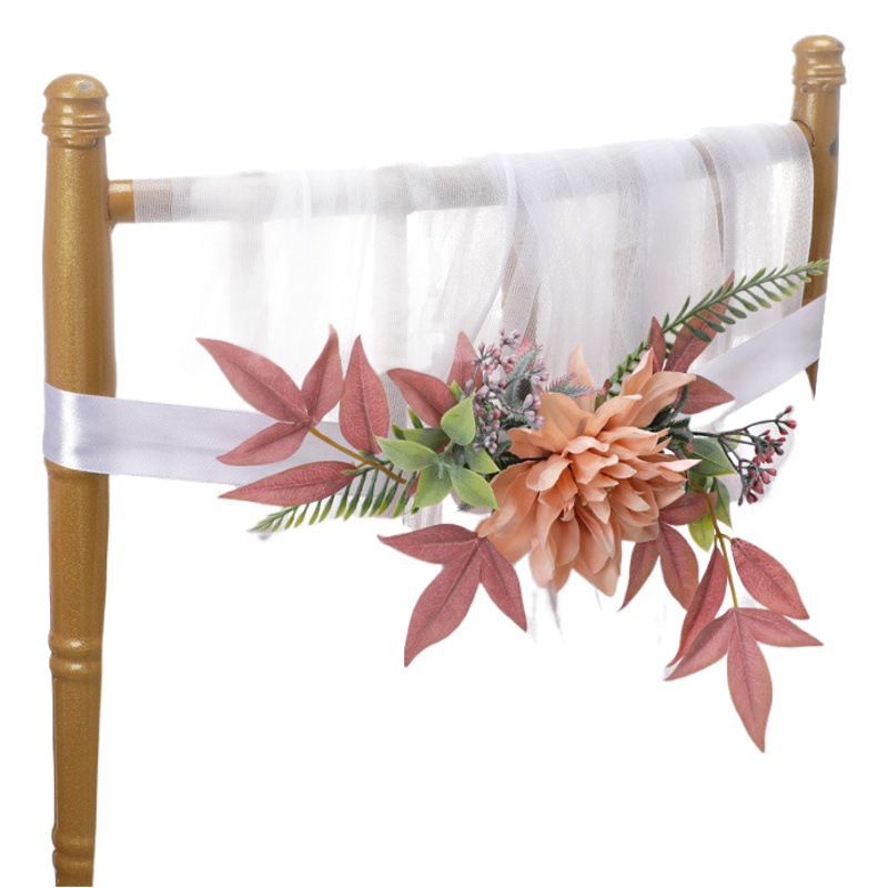 Baoxin productos de la boda Nordic Mori eucalipto hoja silla trasera Flor de la boda banquete Silla de nuevo Flor Amazon Venta caliente flor artificial