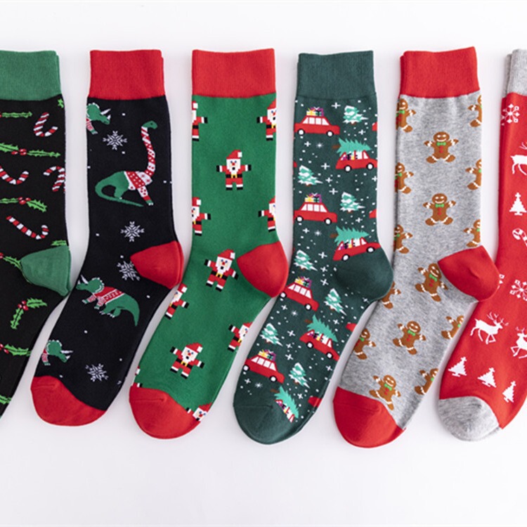 Spot new colorful tide socks high cotton socks large size Christmas elements casual trend men's socks wholesale