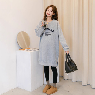 Fashion Winter Maternity Clothing Korean Letter fleece-lined Maternity Sweat Long Thickened Pregnant Women Base Sweat Loose
