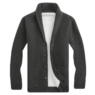 2024 Zuo Shi Autumn and Winter Sweater Knitted Sweater Men's Cardigan Lapel Plus Velvet Sweater Tops Casual Youth Top Men's Clothing