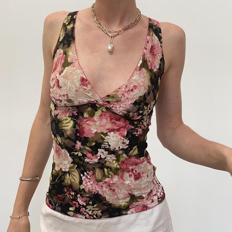 See-through V-neck Low-cut Hot Girl Top