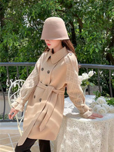 【亏清】现货 针织拼接双面羊绒大衣双排扣时髦呢外套女4151