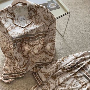 Spring and Autumn High-end Silk Pajamas Women's Long-sleeved Trousers Light Luxury Printed Ink Painting D Home Thin Outer Wearing Home Clothes
