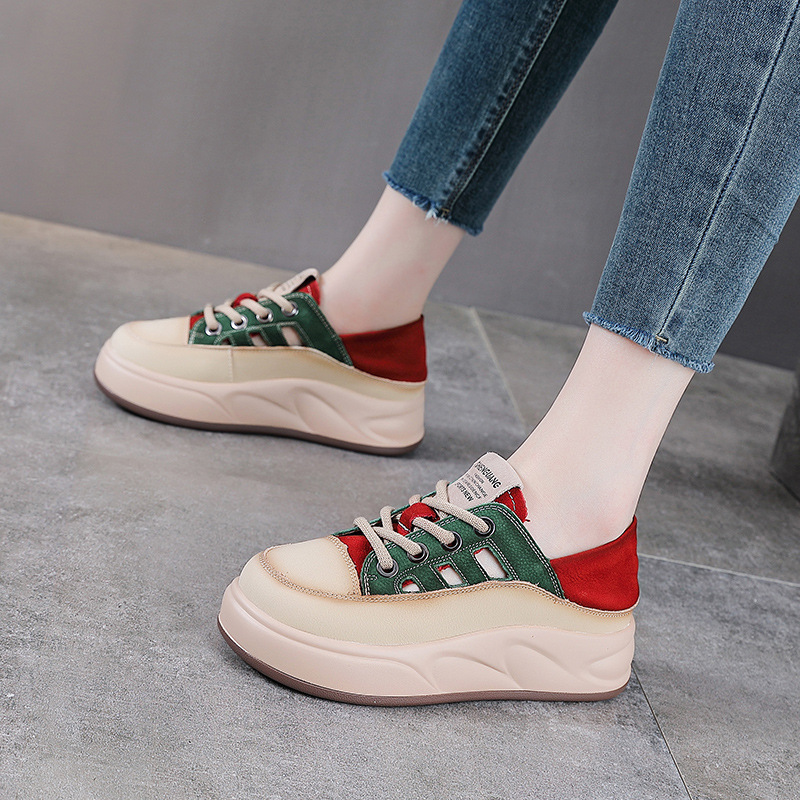 Giày sneaker nữ đế dày da bò thật thoáng khí phối màu mùa hè — Màu vàng