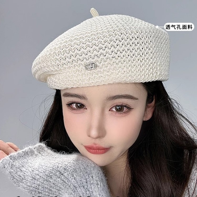 薄款針織鏤空貝雷帽子女款2025新款春夏季純色韓版百搭畫家蓓蕾帽