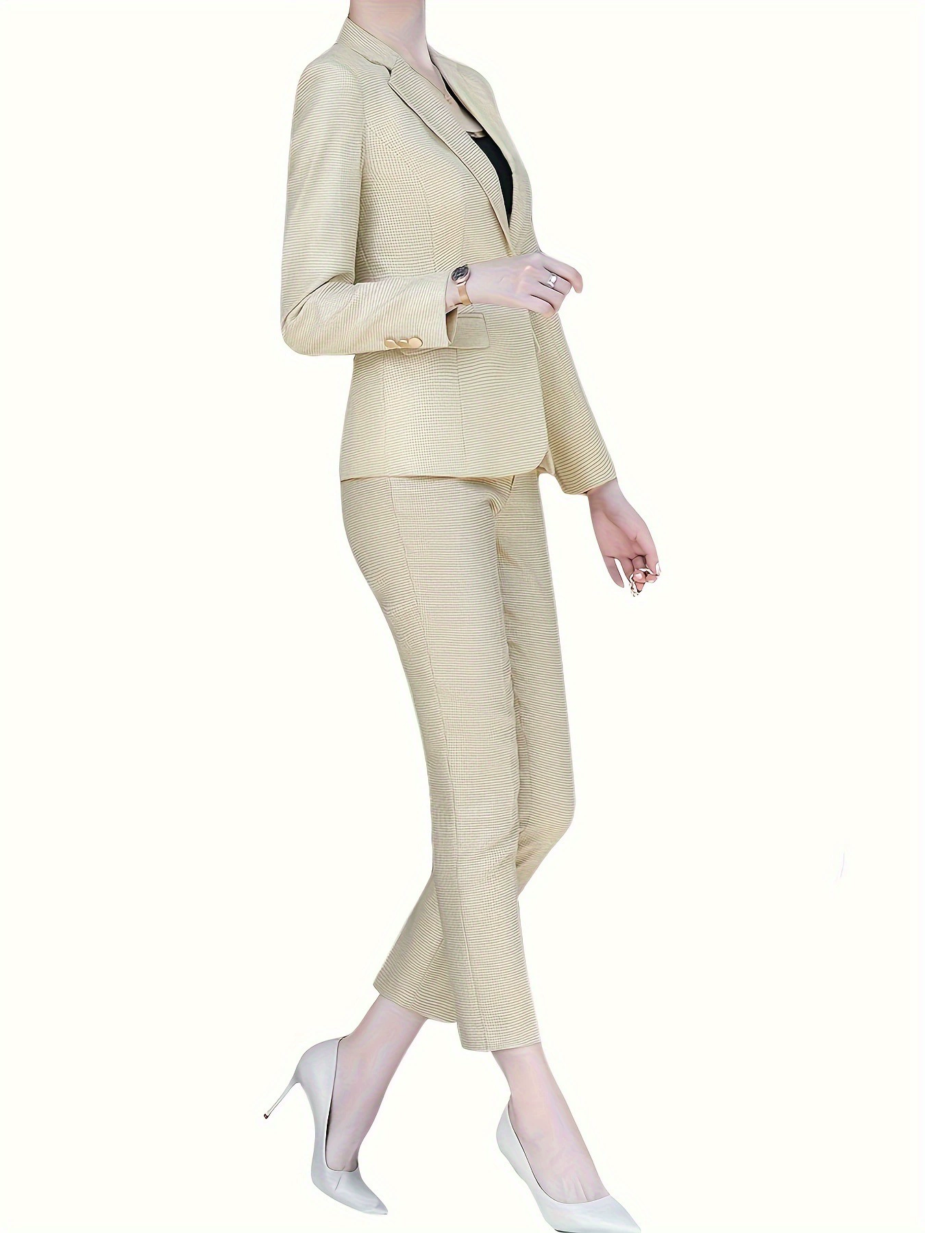 Women'S 2pcs Plaid Office Suit Set One Button Blazer Jacket