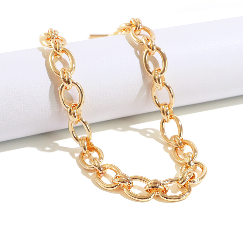 new geometric retro sweater chain golden round bead chain fashion OT buckle necklacepicture6