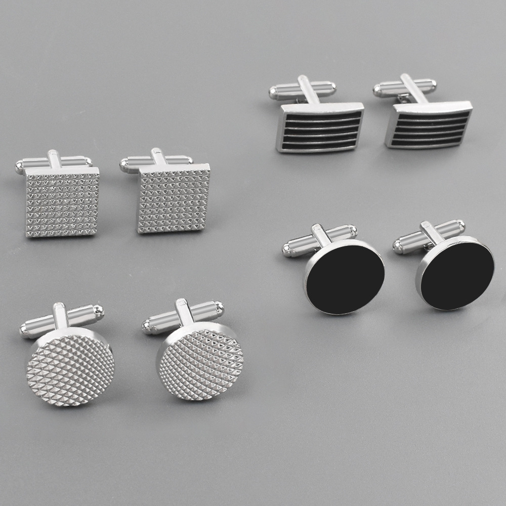 Cross-Border New Geometric Stripesd Cufflinks Simple Square Metal Cufflinks Ins Style Business Men's High-End Jewelry
