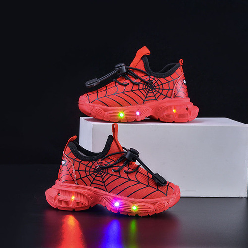 Spring and Autumn Children's Sports Shoes Spider-Man LED Lighting Shoes for Boys Aged 1-6, Sports, Breathable, Comfortable, Casual Shoes