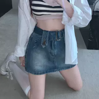 辣妹牛仔半身裙女2022夏季新款港风裤裙小个子高腰显瘦a字短裙子