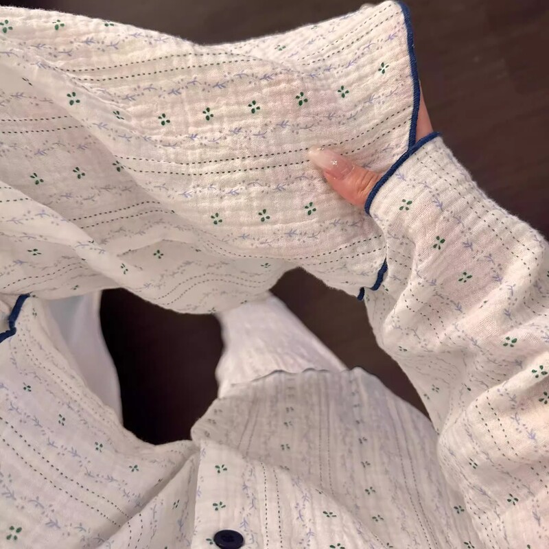 原创秋季韩版印花女款云朵棉睡衣两件套新款蕾丝拼接家居服|undefined