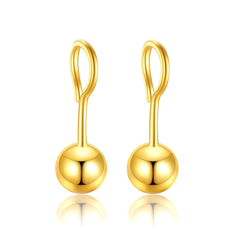 Pozlačeni uhani z gladkimi okroglimi perlicami in preprostimi mini ukrivljenimi kaveljčki z resicami_voghion.com