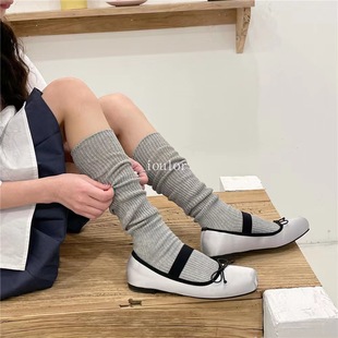 Spring and summer New Ballet wind solid color knee socks calf socks thickened sweet double needle pile socks stockings wholesale