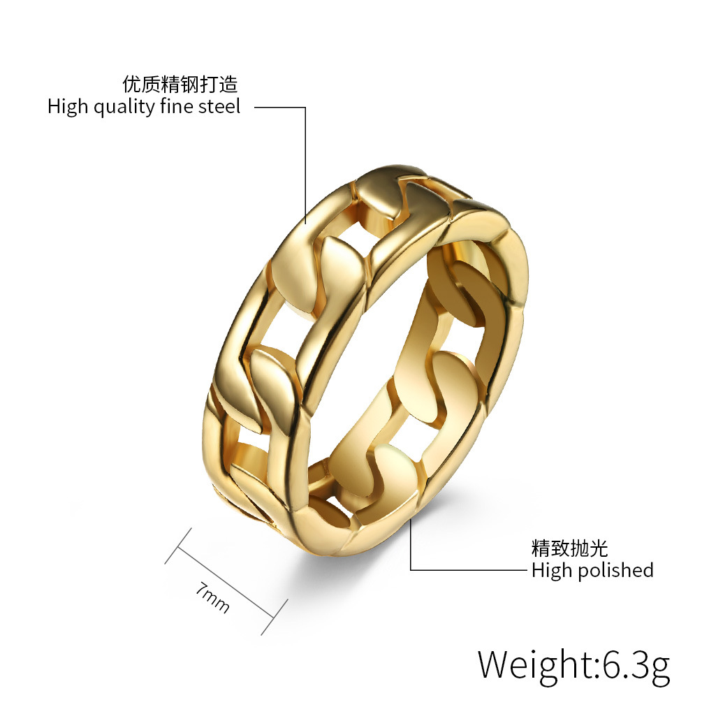 Fashion Simple Chain Men and Women Medium Titanium Steel Ring