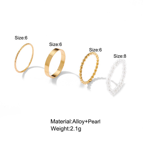 5311401 Cross-border Ring Set Four-Piece Combo Personal Ins Cool Minimalist Pearl Round Ring