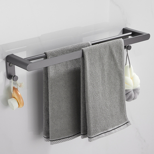 Gun Gray Space Aluminum Towel Rack Towel Bar Thickeneded Double Rod Bathroom Hanging Rod Bathroom Towel Rack Without Drilling