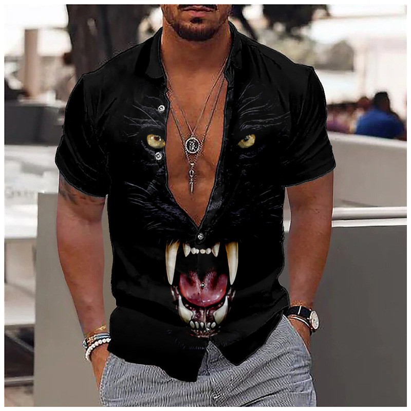 2023 New Cross-border Amazon Panther Lion 3D Digital Printing Casual Loose Creative Short-sleeved Shirt