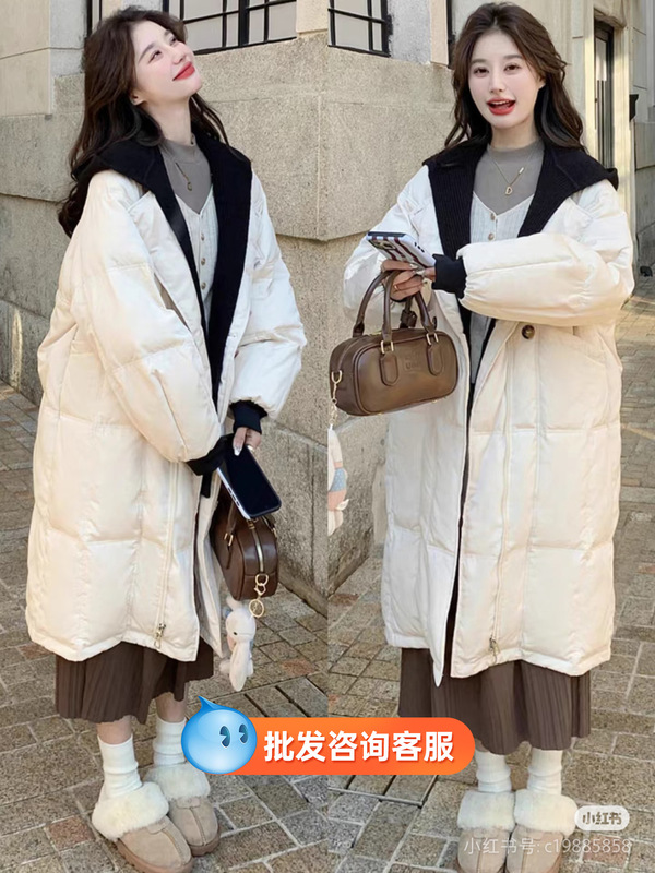 冬季新款十三行高端白鸭绒羽绒服长款过膝面包服外套女装批发货源|undefined