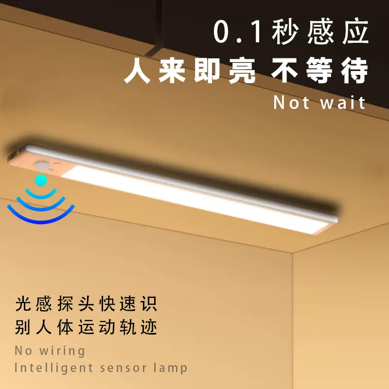 跨境led人体感应灯磁吸免打孔充电小夜灯氛围灯橱柜衣柜灯带灯条