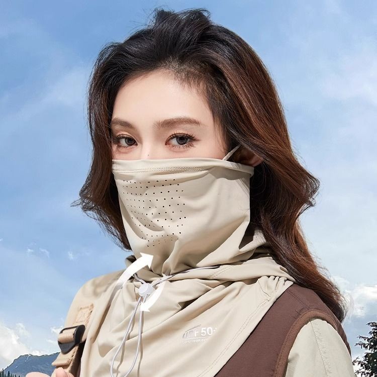 Máscara, sombrero, una pieza, protector solar de verano, sombrero, sombrero para el sol, seda de hielo para mujer, babero transpirable, toalla facial de conducción, protector para el cuello
